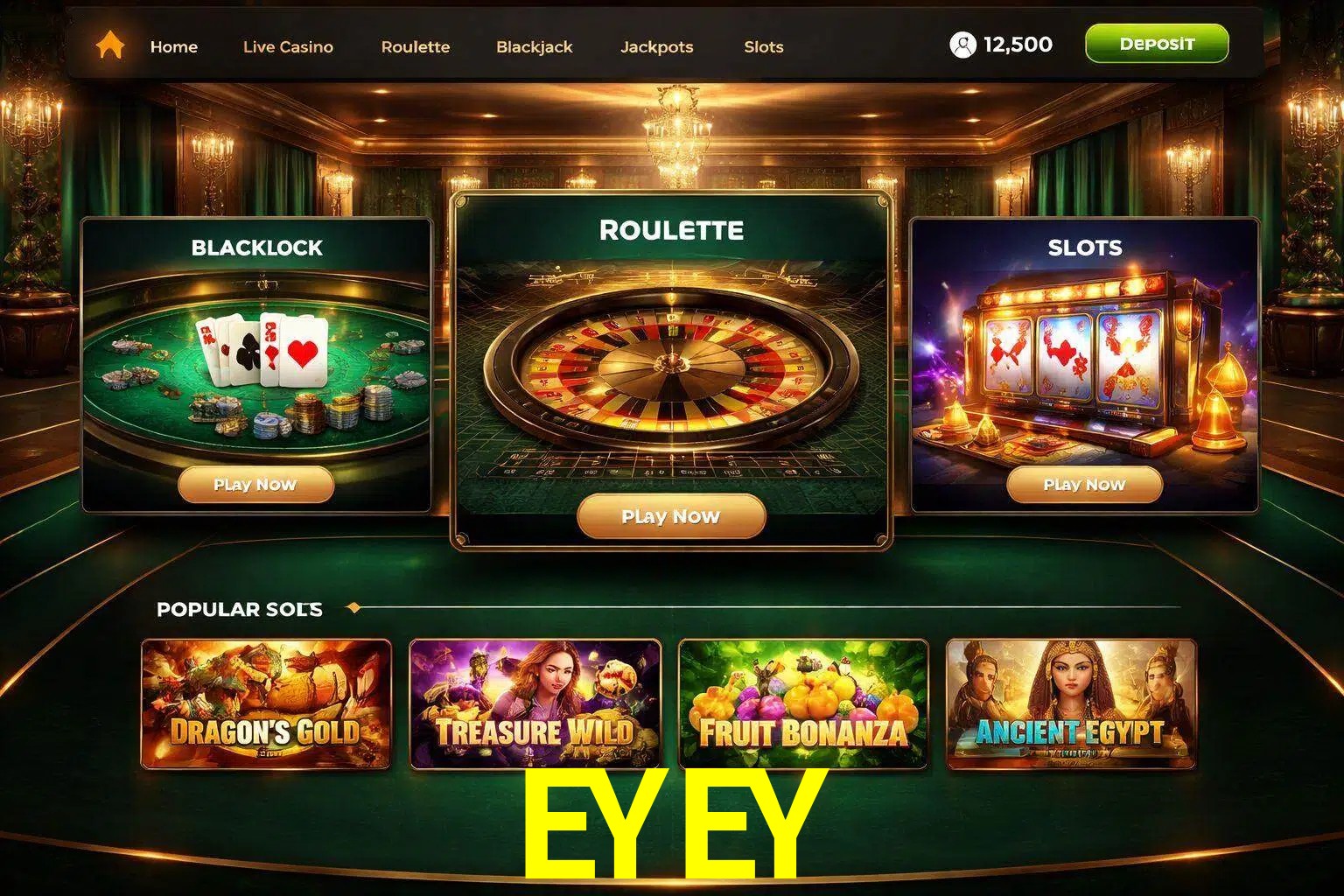 Vista de la plataforma EYEY Casino mostrando categorías organizadas de juegos en línea